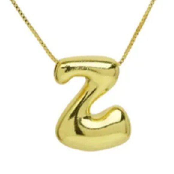 14k Gold Plated Chunky Balloon Bubble Initial Charm Pendant Necklace - Letter Z - Picture 1 of 2